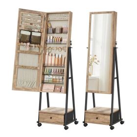 Industrial Modern Metal Wood Jewelry Armoire Cabinet Organizer Mirror on Wheels Industrial Modern Metal Wood Jewelry Armoire Cabinet Organizer Mirror on Wheels