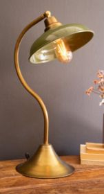 ANTIQUE BRASS TABLE LAMP WITH GREEN ENAMEL SHADE ANTIQUE BRASS TABLE LAMP WITH GREEN ENAMEL SHADE