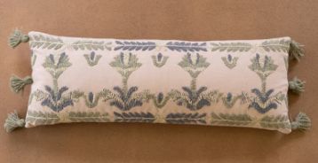 BLUE EMBROIDERED LUMBAR PILLOW WITH TASSELS - 12X32 BLUE EMBROIDERED LUMBAR PILLOW WITH TASSELS - 12X32