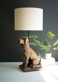 MANGO WOOD DOG TABLE LAMP WITH FABRIC SHADE MANGO WOOD DOG TABLE LAMP WITH FABRIC SHADE